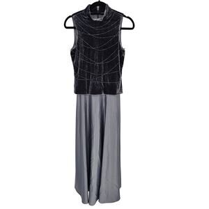 Vtg Arianna by Rachel Kaye Womens Sz 6 Maxi Length Formal Dress Silver Velvet